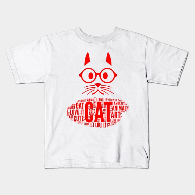 Red Cat Drawing Kids T-Shirt by anbartshirts